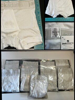 Jack Adams Men's Boxer Brief Bundle NWT 100% Cotton White Size M (9Pair)
